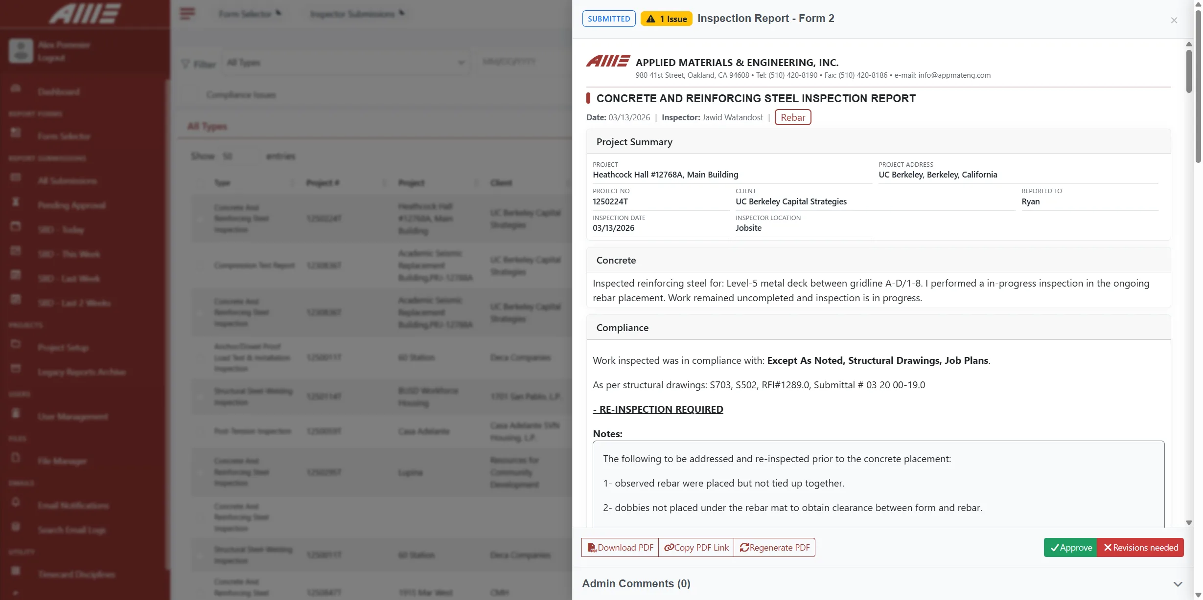 Applied Materials & Engineering, Inc. AME ReportViewer