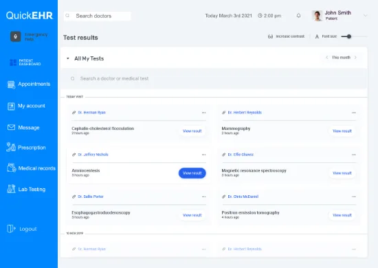 Quick-EHR for Doctors, Dentists, Clinics Patients Test result
