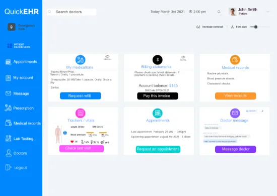 Quick-EHR for Doctors, Dentists, Clinics Patients Dashboard