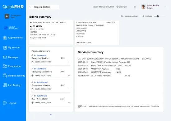 Quick-EHR for Doctors, Dentists, Clinics Patients Billing sumary